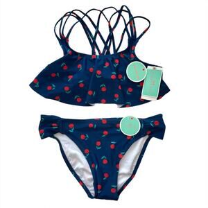 KIDS GIRLS Navy & Cherry Red Bikini Swimsuit – GIRLS 6